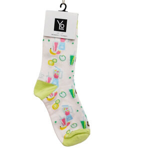 Yo Sox Socks Crew Women Boy Smoothie Blender Fruit Banana Strawberry NWT NEW